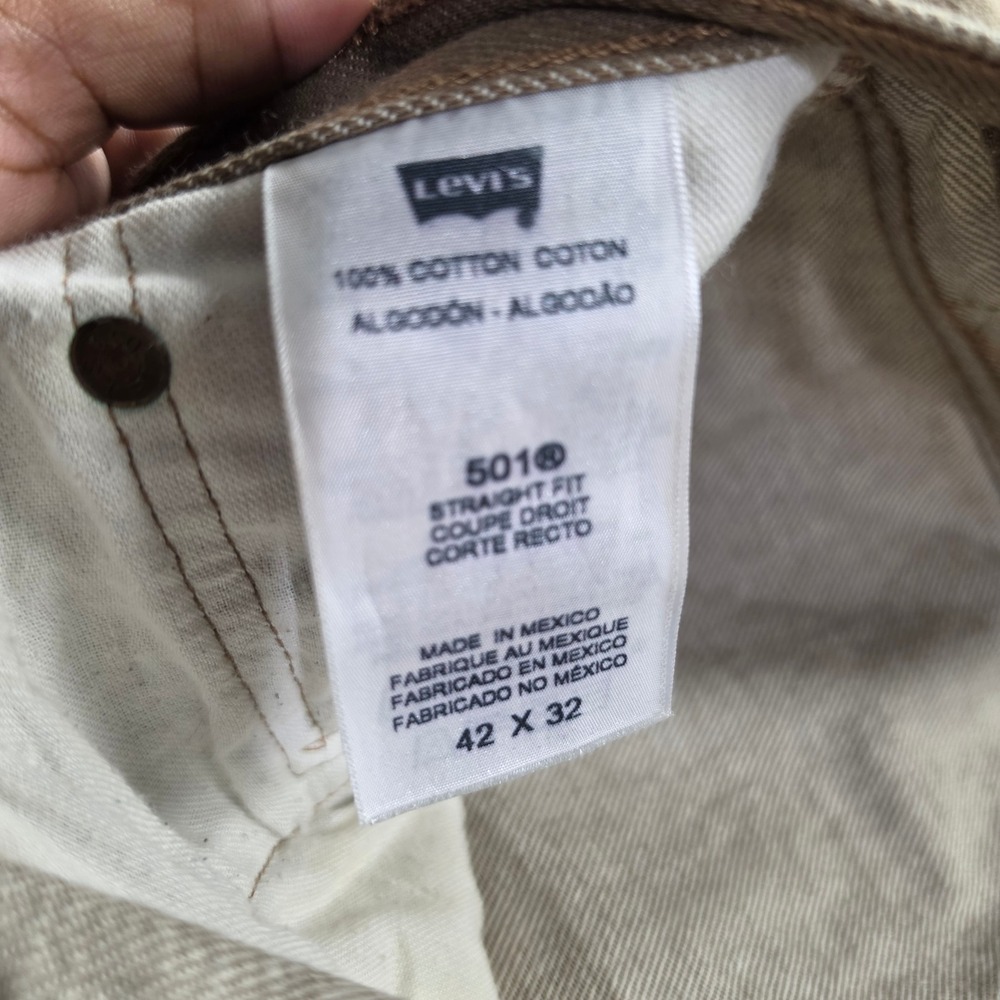 Levi's 501 Original Fit Jeans Men 42x32 Olive Brown Straight Leg Button Fly - Picture 5 of 9
